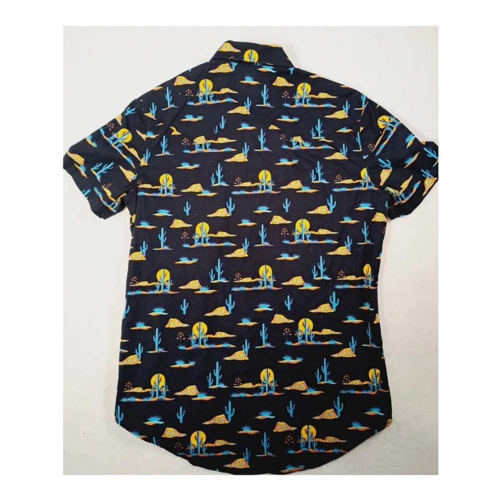 Rock & Roll Denim western shirt Black Shirt with Blue and Yellow Pattern - Picture 2 of 7